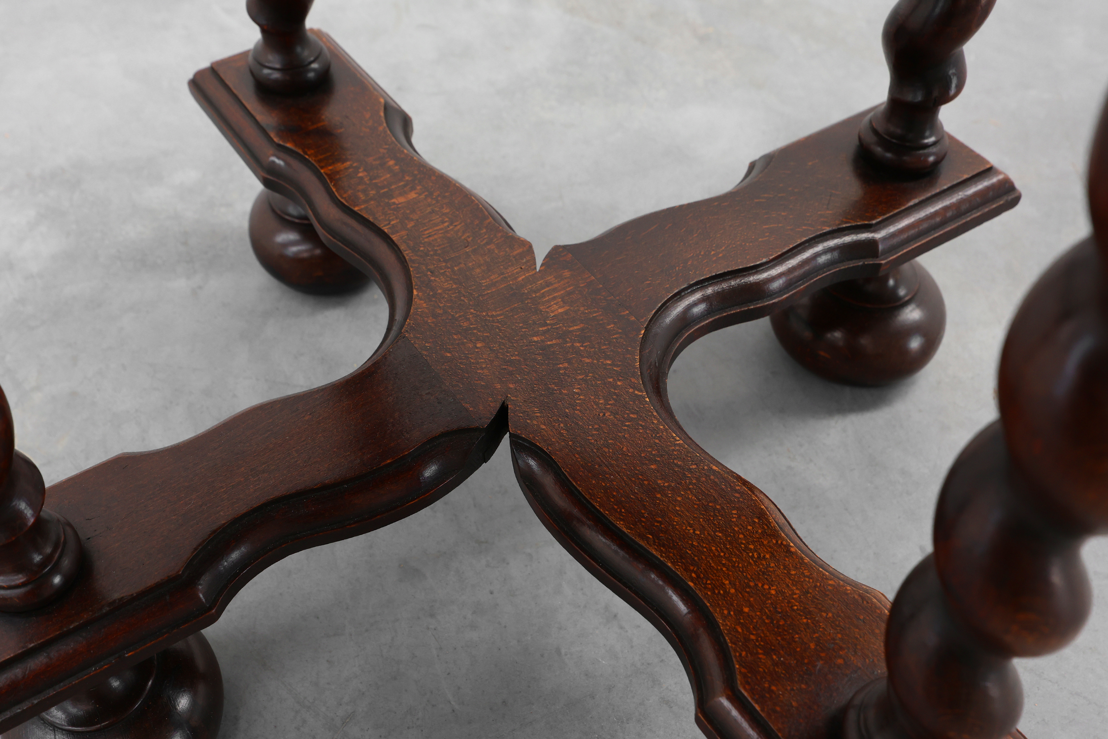 Rustic round barley twist oak side table, France 1950sthumbnail